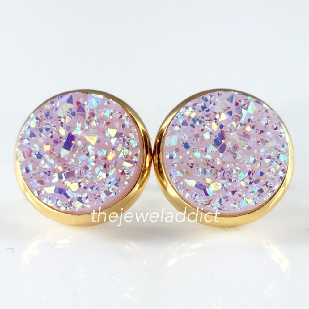 3 for 15🎀lightest lavender faux druzy gold studs - Picture 2 of 5